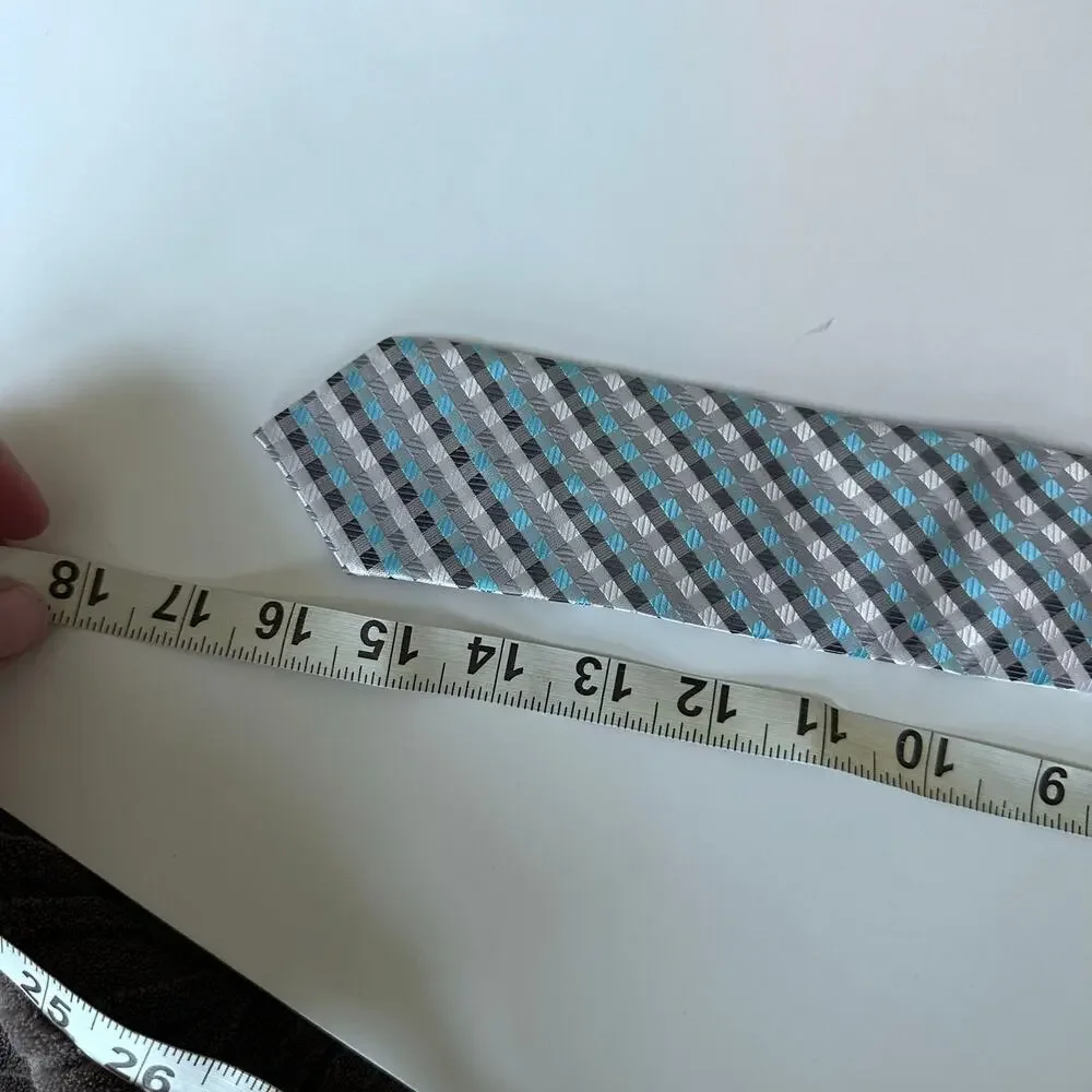Boys Gray and Blue Plaid Clip-On Tie - 17 Inch